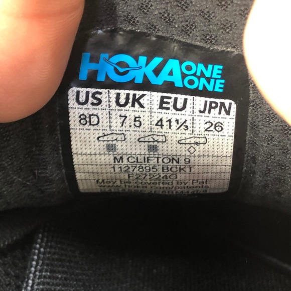 Hoka One One Clifton 9 Mens Running Shoes Black Grey Size 8 Lightweight Cushion main image 4